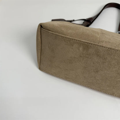 2026 Autumn Retro Suede Shoulder Bags for Women Faux Patchwork PU Underarm Armpit Bag Work Travel Casual Street Designer Handbag