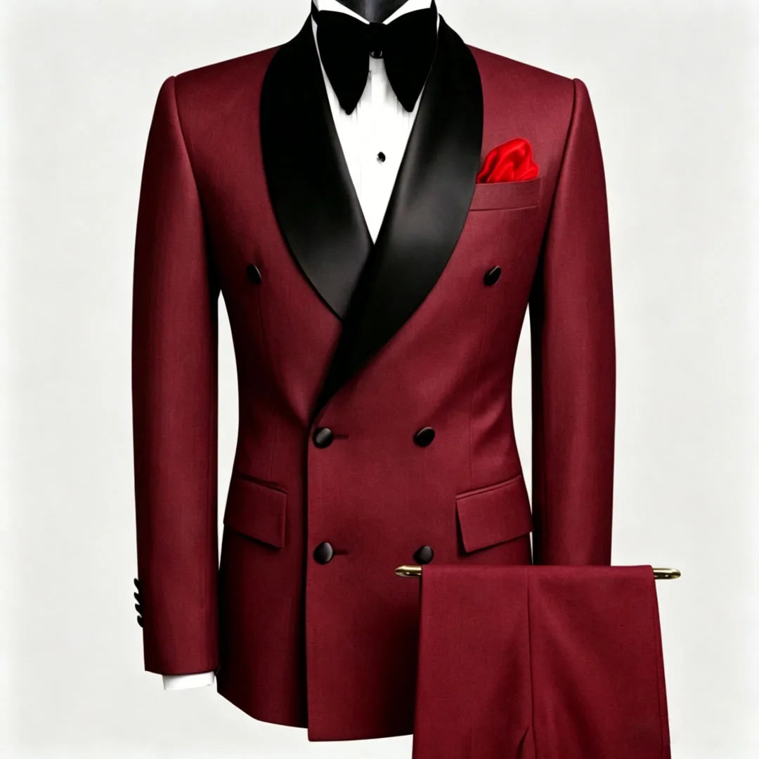 Men Suit Black 2 Pieces Double Button With Black Lapel For Wedding Groom Business Birthday Banquet Work Suit Jacket And Pants