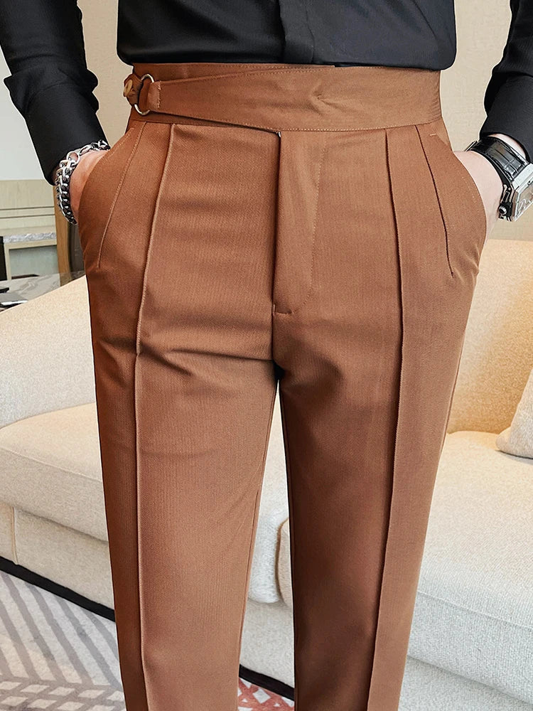 High Quality Men's Suit Pant Solid Color England Style Slim Fit Casual High Waist Trousers Men Spring Autumn Fashion Suit Pants