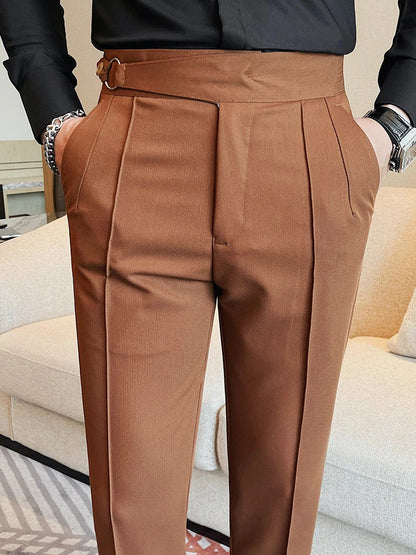 High Quality Men's Suit Pant Solid Color England Style Slim Fit Casual High Waist Trousers Men Spring Autumn Fashion Suit Pants