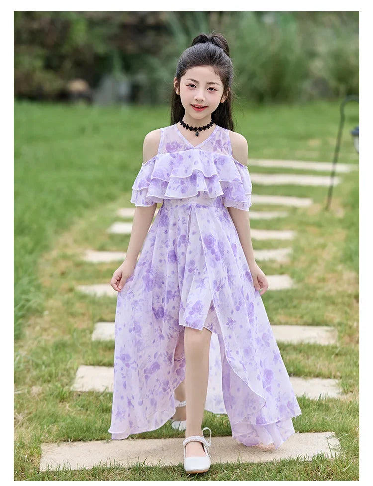 Fashion Chiffon Boho Girls Dresses Bohemian Beach Kids Clothing Vestido Girl Outfit Robe Fille Casual Maxi Children Dress Summer