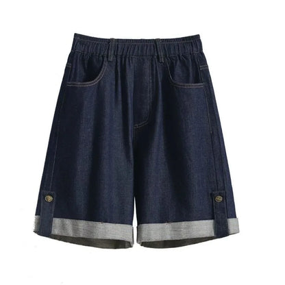 Women Denim Shorts 2026 New Summer Elastic High Waisted Jeans Ice Silk Wide-leg Pants Ladies Loose Solid Cowboy Shorts Size 5XL