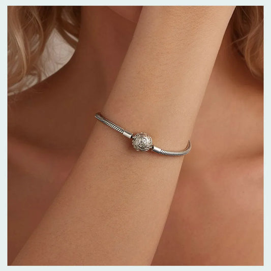 Bracelet jonc en argent sterling 925 pour femme, motif rétro palais, fermoir chaîne serpent, compatible avec tous les charms, cadeau SCB281
