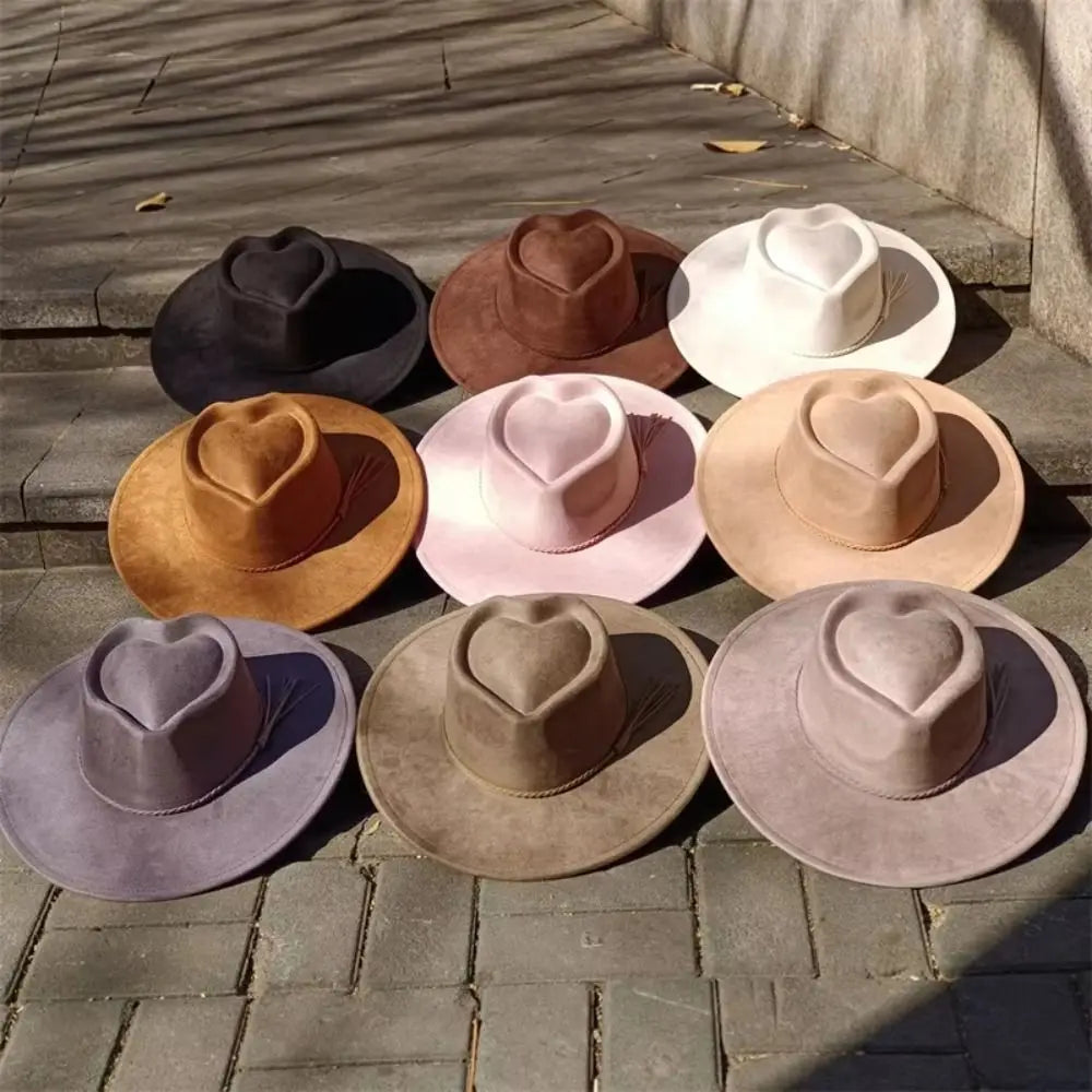 Fashion Heart Design Vegan Suede Hat Wide Brim Blank Style Wide Brim Hat Fedora Hat