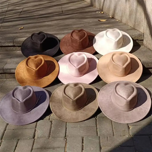 Fashion Heart Design Vegan Suede Hat Wide Brim Blank Style Wide Brim Hat Fedora Hat