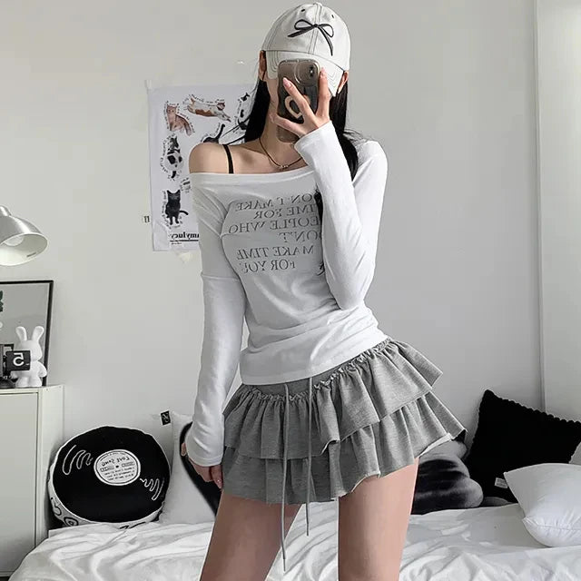 Summer 2025 Casual High Waist Fluffy Skirt Women's f-length Baked Cake Skirt with Fringe Versatile Cotton 00% Skirt