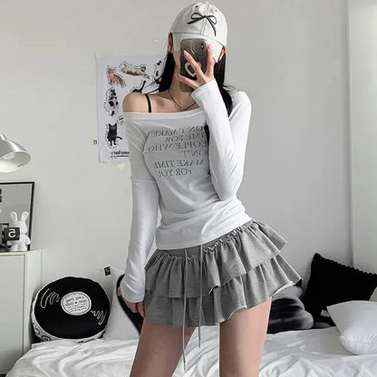 Summer 2025 Casual High Waist Fluffy Skirt Women's f-length Baked Cake Skirt with Fringe Versatile Cotton 00% Skirt