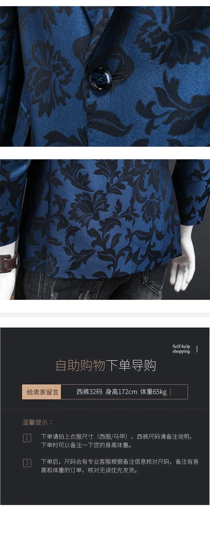 British Style Luxury Jacquard Blazers Men Clothing 2022 Business Slim Fit Casual Suit Coat Men Groom Wedding Suit Printed Blazer