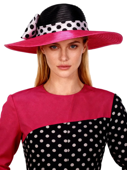 Elegant Women Wide Brim Rose Black Patchwork Polka Dots Kentucky Hat For Wedding Party Hat Big Bowknot Fedora Beach Cap
