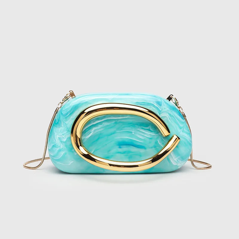 Classic round Box Handheld Dinner Bag Miniature Retro Metal Handle Chain Shoulder Strap Crossbody Bag Street Trend Hard PU Bag