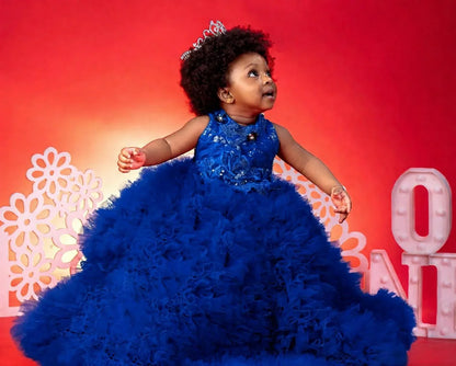 Luxury Red Ruffles Flower Girl Dresses Sequined Princess Customized Baby Girls First Birthday Party Pageant Dress For Wedding