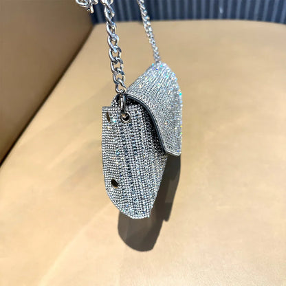 Rhinestones Bag for Women 2024 Mini Purses and Handbags Clutch Wallets Ladies PU Leather Chain Party Evening Shoulder Bag