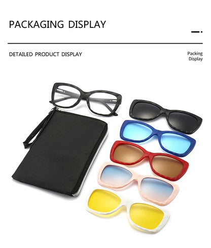 Cycling Polarized Sunglasses 6 In 1 Sets TR90 Anti-Glare Men Magnet Sunshade High Quality Colorful Clip On Sun Glasses UV400