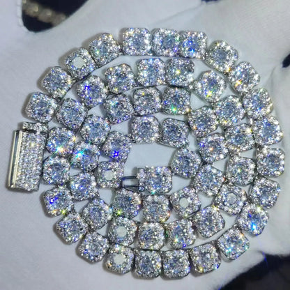 Clustered Diamond Tennis Chain Miami Tennis Link Bracelet for Women 7MM Iced Out CZ Cuban Necklace Hip Hop Jewelry Gifts