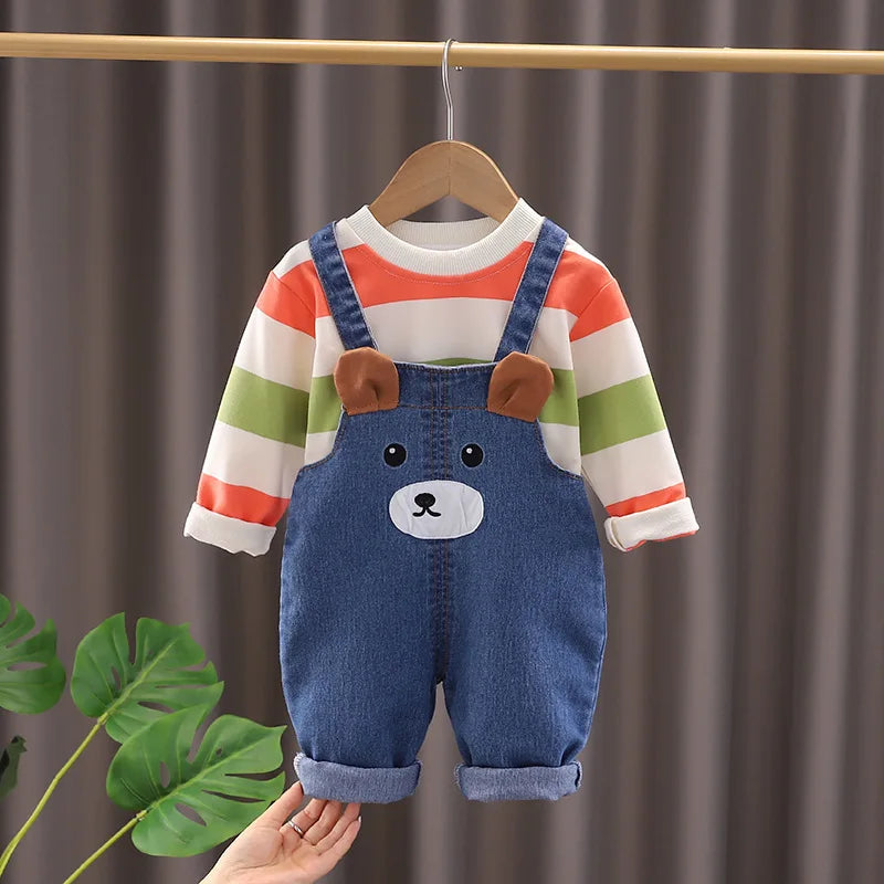 New Spring Autumn Baby Clothes Suit Children Boys Striped T-Shirt Overalls 2Pcs/Sets Infant Girls Clothing Set Kids Tracksuits