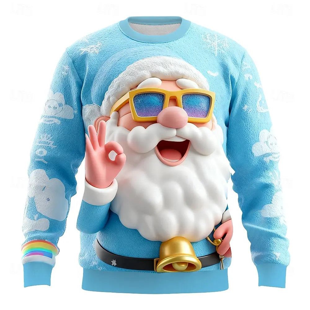 Christmas-themed Men's Santa Claus Print Casual Crewneck Sweatshirt Holiday Vacation Party Long-Sleeve Top All-Season Pullover