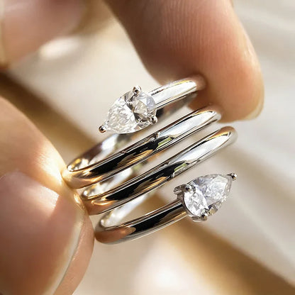 4*6mm 2 Gems Pear Cut Moissanite Rings for Women Certified Jewelry Luxury Wedding Band 925 Sterling Silver Plated 18K
