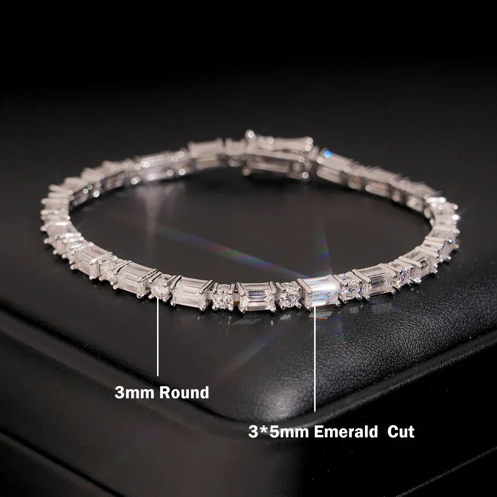 Emerald Round Cut Moissanite Tennis Bracelet for Women Men S925 Silver Plated 18k Gold Lab Diamond Wedding Bridal Wrist Chain