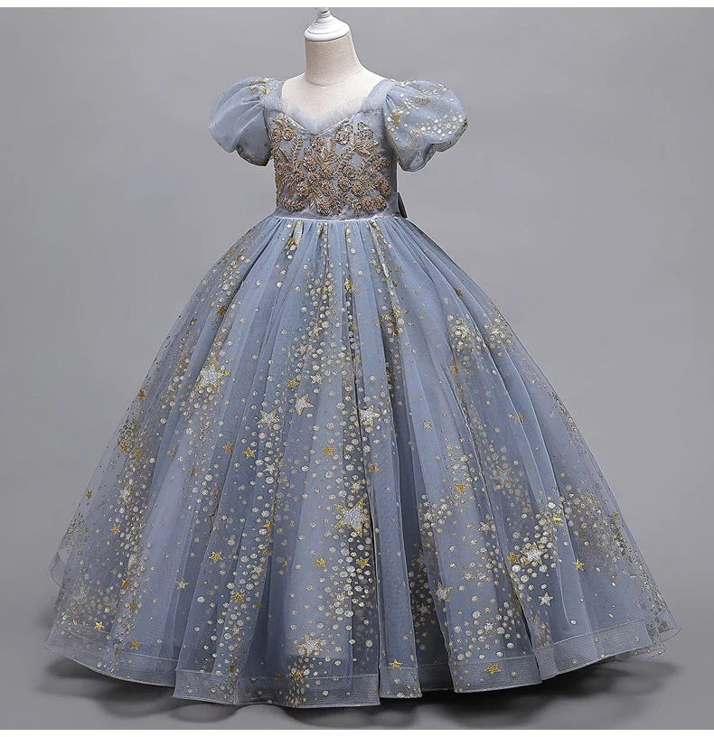 8905 Girls' Flower Wedding Dress Long Sleeveless Summer Princess Rainbow Host Gift Performance Program