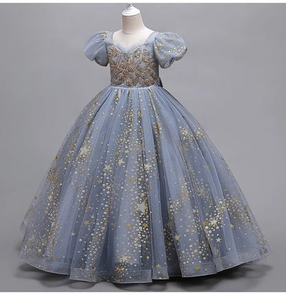 8905 Girls' Flower Wedding Dress Long Sleeveless Summer Princess Rainbow Host Gift Performance Program