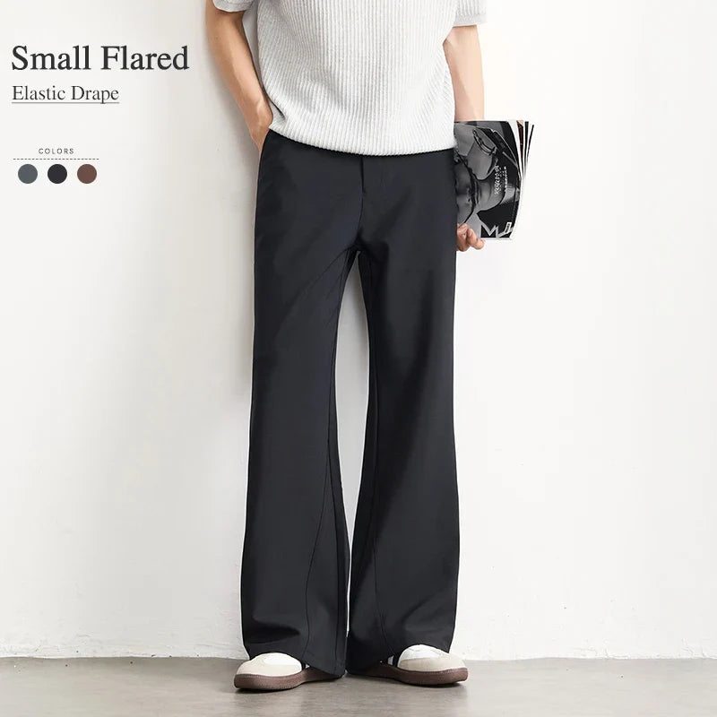 Black Business Suit Pants Men's Small Flared Elastic Comfortable Drape Loose Solid Color Office Casual Trousers Male Clothes
