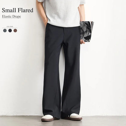 Black Business Suit Pants Men's Small Flared Elastic Comfortable Drape Loose Solid Color Office Casual Trousers Male Clothes