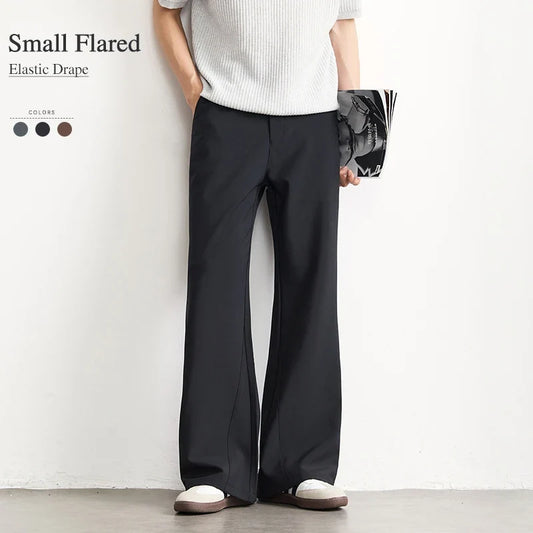 Black Business Suit Pants Men's Small Flared Elastic Comfortable Drape Loose Solid Color Office Casual Trousers Male Clothes