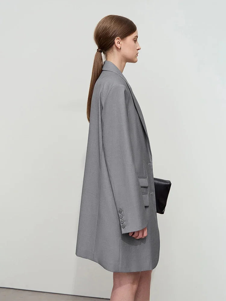 Minimalist Women's Jacket 2025 Autumn New Solid Color Commuter Loose Straight Women's Long Sleeve Top Long Blazer 12541154