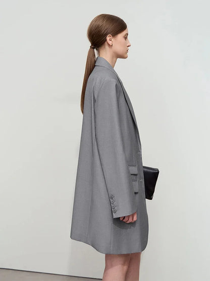 Minimalist Women's Jacket 2025 Autumn New Solid Color Commuter Loose Straight Women's Long Sleeve Top Long Blazer 12541154