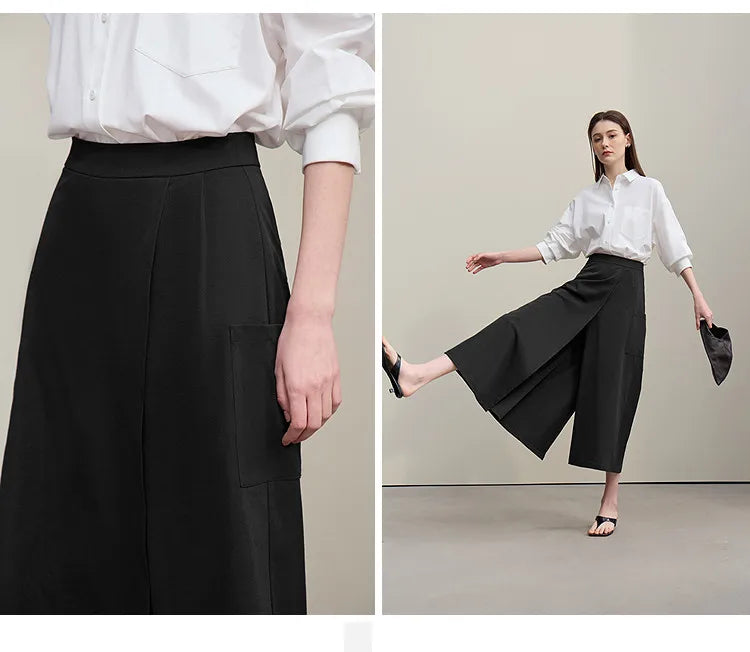 Women's A-Line Skirt 2026 Summer New Textured Relaxed Pocket Midi Culottes Versatile Casual Style Skirt For Women 12622124