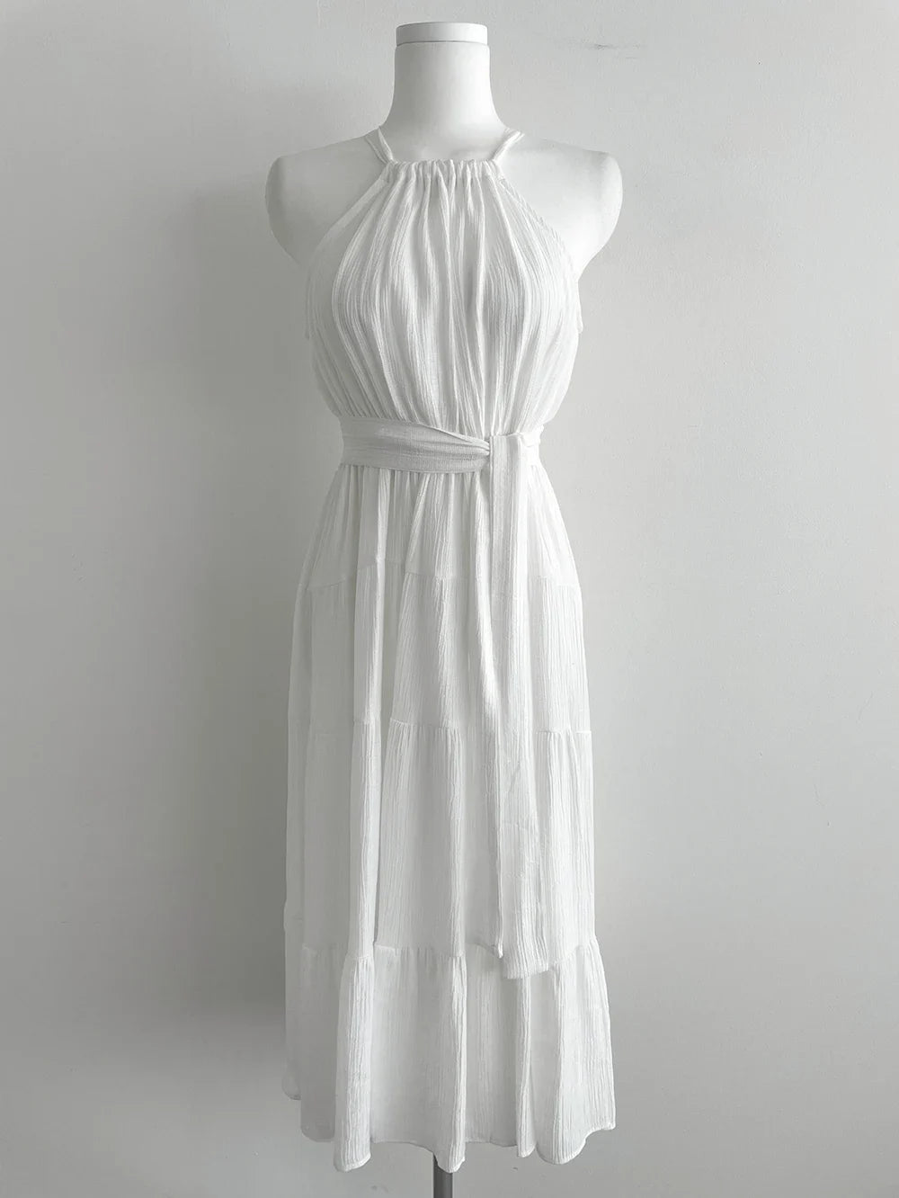 Korean Style Summer Slimming Necktie Waist Cinched Sleeveless Vest Long Dress Women's Fashionable Commute Style Inner Wear