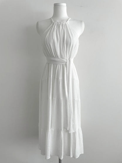 Korean Style Summer Slimming Necktie Waist Cinched Sleeveless Vest Long Dress Women's Fashionable Commute Style Inner Wear