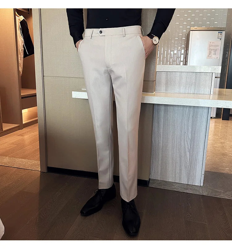 2024 Spring Autumn Fashion Business Casual Pants Men's Straight Leg Slim Fit Suit Pants Formal Office Social Wedding Dress Pants