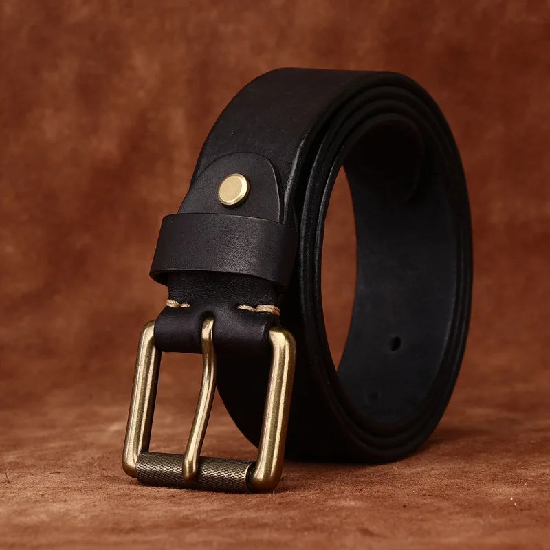 3.8CM Genuine Leather Belt Men Luxury Strap Male Fashion Pure Cowhide Copper Buckle Wild Classic Retro Pin Buckle High Quality