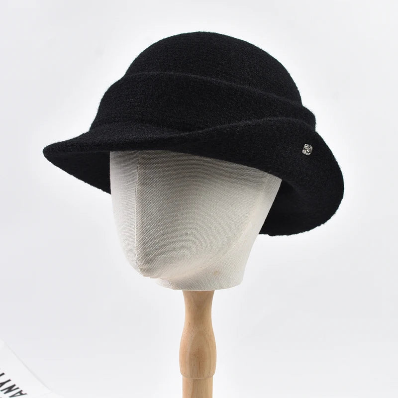 Women Elegant Party Formal Fedora Hat Winter Dome Basin Hat  Female Fashion Headwear