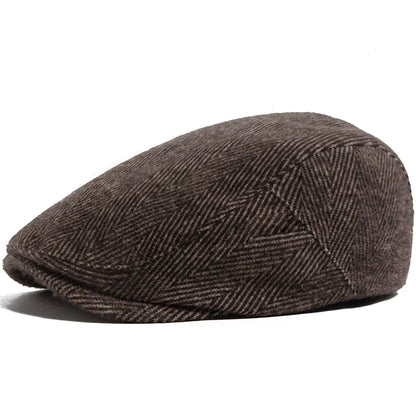 Vintage Big Herringbone Beret For Men Autumn Winter Warm Casual Newsboy Cap Fashion Women Flat Hat Double Breasted Adjustable
