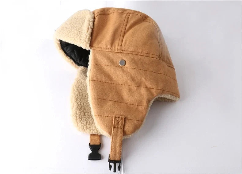 Army Military Ushanka Men&Women Windproof Winter Bomber Hats with Goggles Warm Lamb Wool Pilot Earflap Thermal Snow Cap