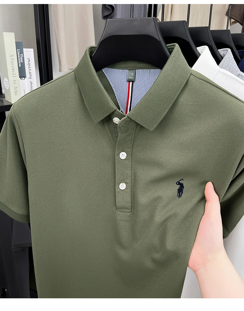 High end designer brand short sleeve polo shirt men's summer breathable trend golf pony embroidery business casual Paul T-shirt