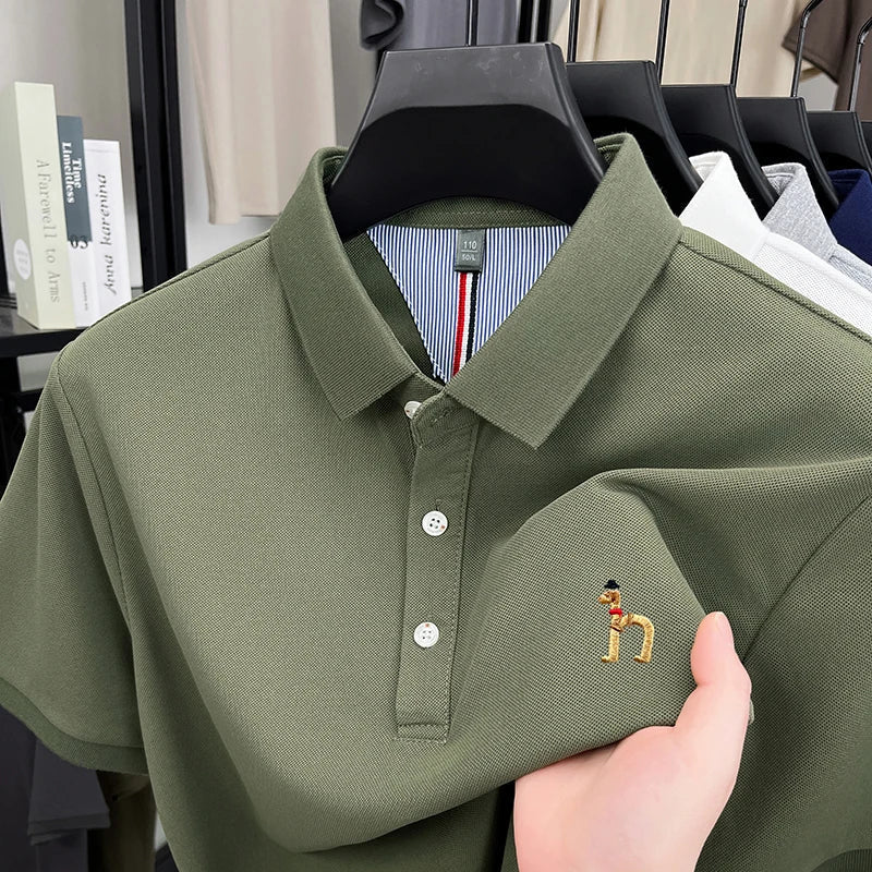 High end luxury brand short sleeve polo shirt summer new trend cute dog embroidery design T-shirt casual Korean golf men's wear