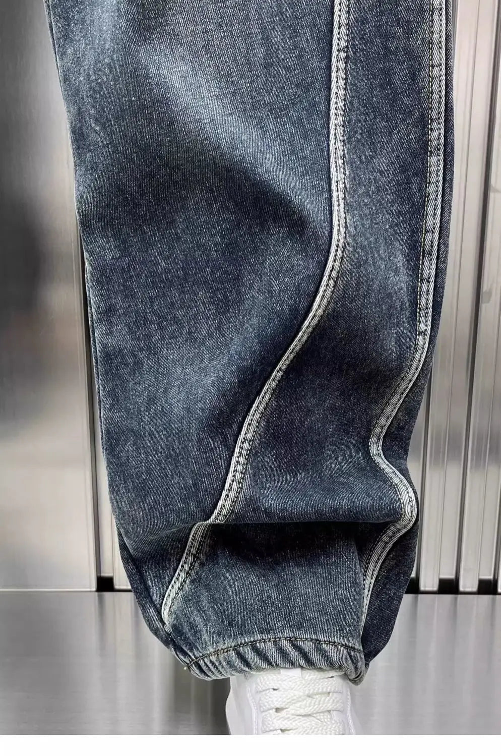 Spring Autumn 2025 New Splicing Cutting Elastic Waist Large Size Boys Washed Loose Wide Leg Big Pocket Scimitar Drawstring Jeans