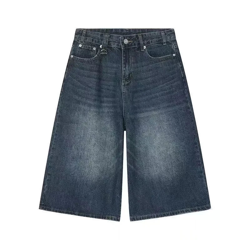 2026 Y2k Retro Women Low Rise Jorts Brushed Black Wash Cropped Baggy Jeans Wide Leg Frayed Denim Short Pants Fashion