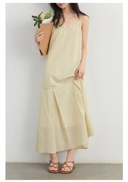 Women Dress Sets Stripe Shirt Loose Casual Long Sleeve Sunscreen Blouses Camisole V-neck Dresses Spring Autumn 2025