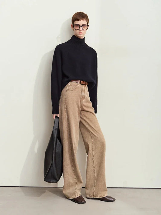 Minimalism Women's Jeans 2024 Autumn New Casual Cotton Denim Pants Retro Trendy Loose Straight Wide-leg Trousers 12443249