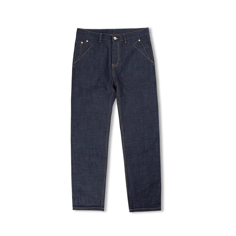 Vintage 13.5OZ Selvedge Raw Denim Jeans Cotton Straight Denim Pants Men's Heavyweight Blue Zip Fly with Pockets Trousers