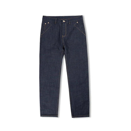 Vintage 13.5OZ Selvedge Raw Denim Jeans Cotton Straight Denim Pants Men's Heavyweight Blue Zip Fly with Pockets Trousers