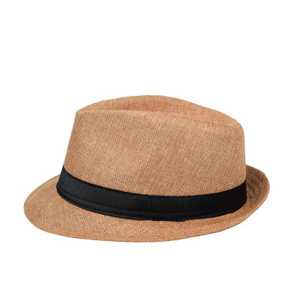 Jazz Hat British Style Linen Solid Color Hat for Men and Women Rolled Brim Couple Style Sun Hat Paper Straw Hat