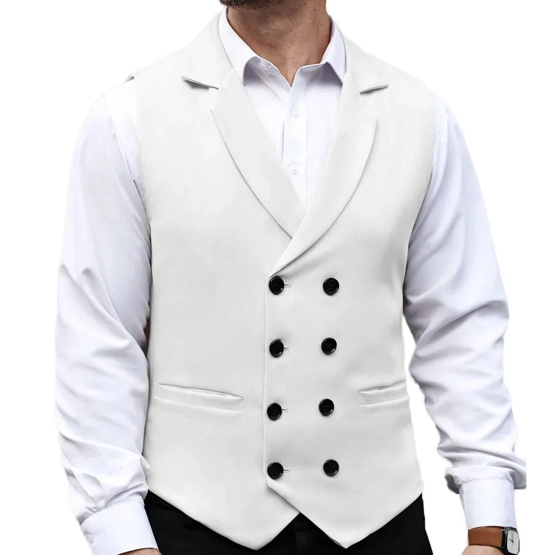Men Vest Beige With Lapel Solid Double Button Waistcoat For Wedding Birthday Banquet Business Casual Daily Men Suit Vest