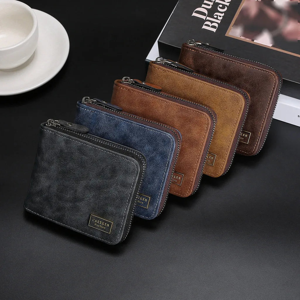 Personalized Engraved Name Men's Wallet Custom Short Zipper Wallet with Coins Purse Premium Organizer Father's Day Prefect Gifts