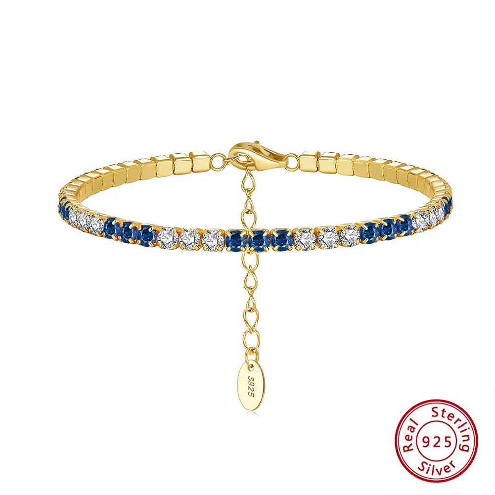 Fashion 3mm Bezel Setting Colorful 4A Cubic Zirconia Tennis 925 Sterling Silver Adjustable Bracelet for Women SB192