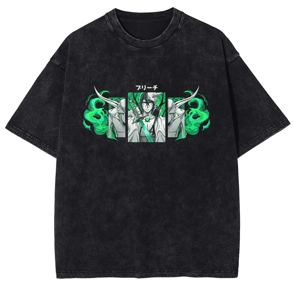 Japan Classic Anime BLEACH Zaraki Kenpachi Print T-shirt Men WomenCasual Tees Vintage Style Cotton Clothing Harajuku Washed Tops